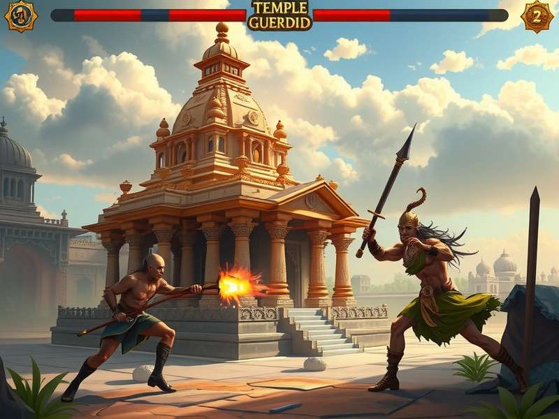 Temple Guardian Legend combat screenshot showing character attacks